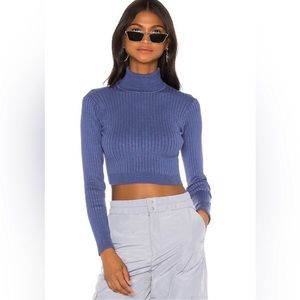 Forever 21 Blue Ribbed Long Sleeve Turtleneck Sweater Crop Top